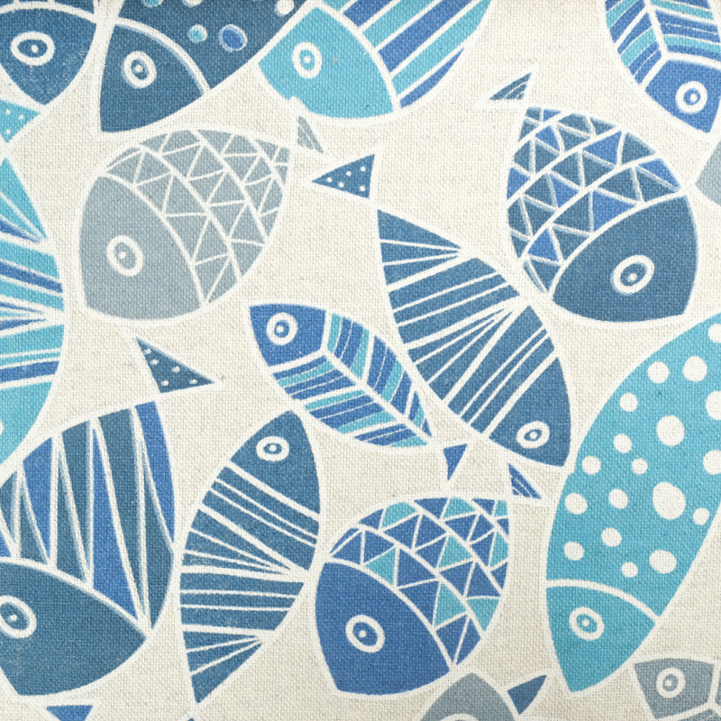 Blue Fish Linen-Look Cotton Fabric - Maison Klem